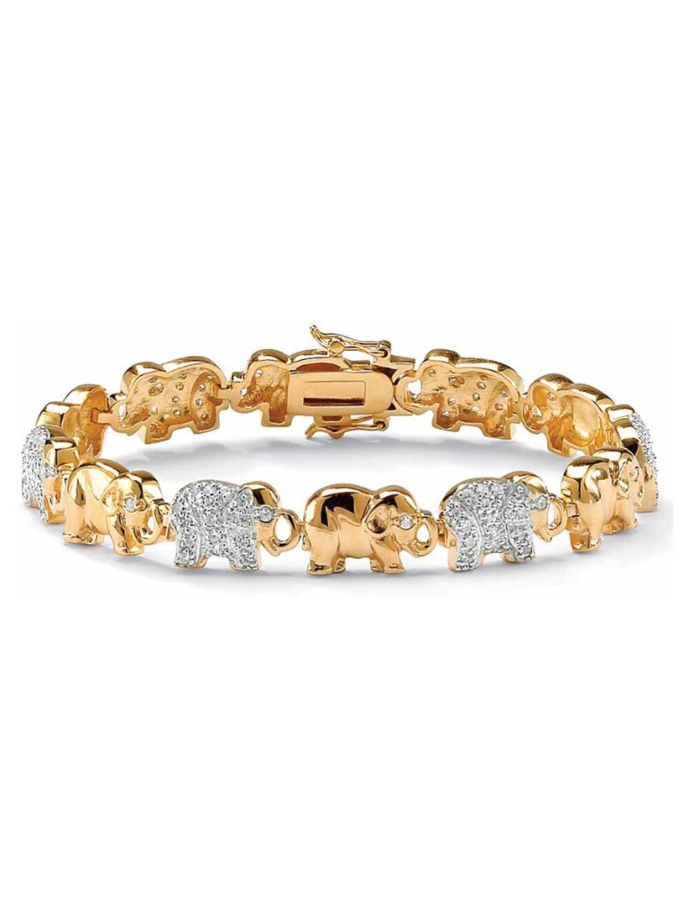 1.32 TCW Pave Cubic Zirconia Elephant-Link Charm Bracelet in 18k Gold-Plated 8"